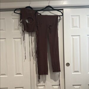 PrettyLittleThing Chocolate Knit Two-Piece Set